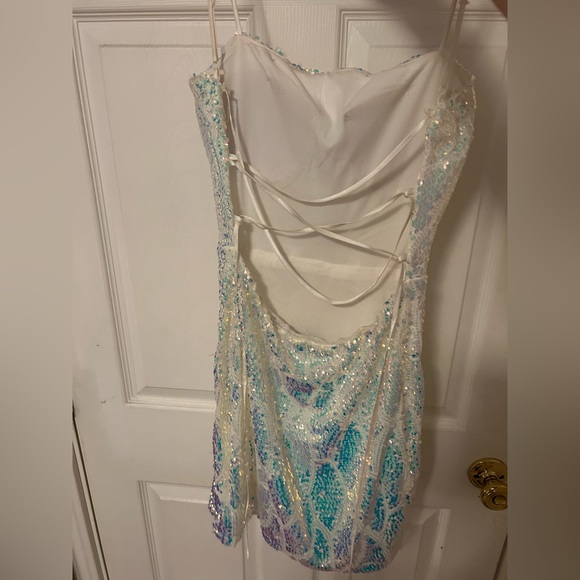 White Sequin Holographic Homecoming Dress - Picture 2 of 6